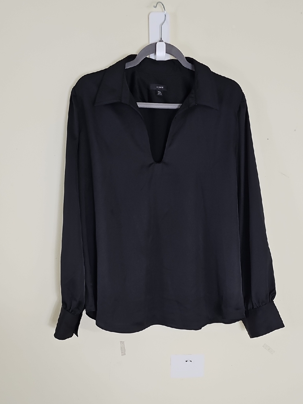 J Crew Bean Black Split V-Neck Long-Sleeve Blouse Size XXL
